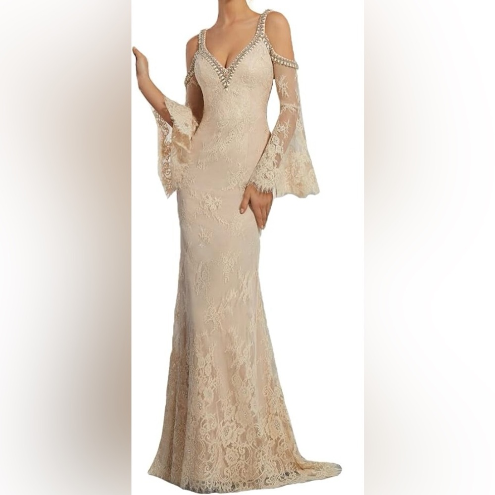 Stunning cold shoulder embellished gown - prom, mother of bride, wedding dress !